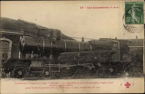 Ak Französische Eisenbahn, PLM, Locomotive Type Atlantic, Dampflok