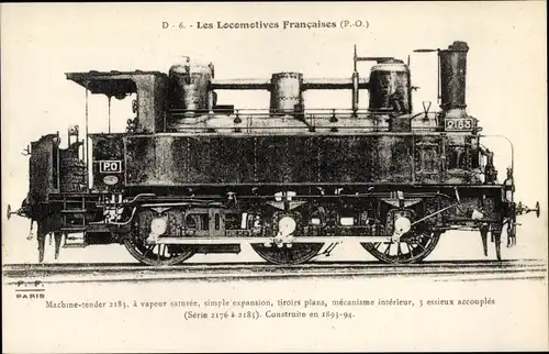 Ak Französische Eisenbahn, Locomotives Francaises, PO, Machine No. 2183, Dampflok