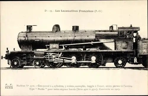 Ak Französische Eisenbahn, Dampflokomotive, Chemin de fer, PO, Machine 4501