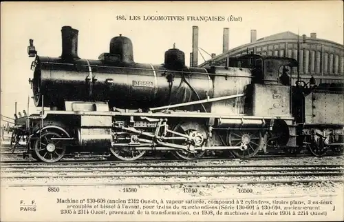 Ak Französische Eisenbahn, Dampflok No. 130.608, Etat