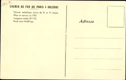 Ak Französische Eisenbahn, Chemin de Fer de Paris a Orleans, Personenwaggon 2. und 3. Klasse