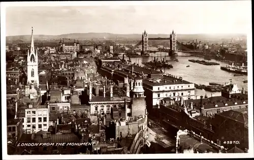Ak London City England, From the Monument, Stadtansicht, Fluss, Tower Bridge, Kirche