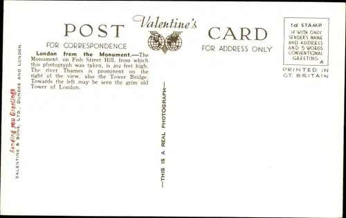 Ak London City England, From the Monument, Stadtansicht, Fluss, Tower Bridge, Kirche
