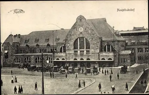 Ak Aachen in Nordrhein Westfalen, Hauptbahnhof, Kutschen