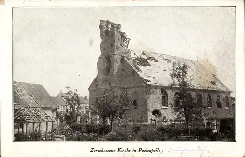 Ak Langemarck Langemark Poelkapelle Westflandern, Zerschossene Kirche, Ruine