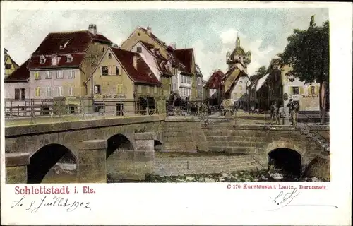Ak Sélestat Schlettstadt Elsass Bas Rhin, Brücke, Ortschaft