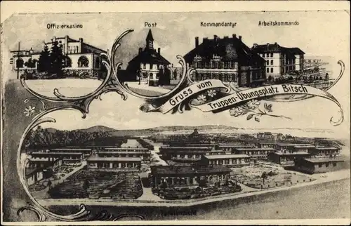 Ak Bitche Bitsch Lothringen Moselle, Truppenübungsplatz, Offizierkasino, Post, Kommandantur