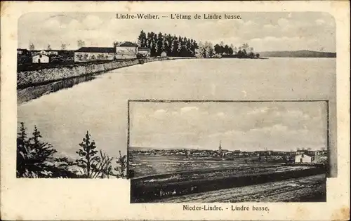 Ak Lindre-Basse Lothringen Moselle, Lindre Weiher