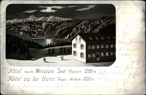Mondschein Litho Orbey Urbeis Elsass Haut Rhin, Lac Blanc, Hotel Weißer See