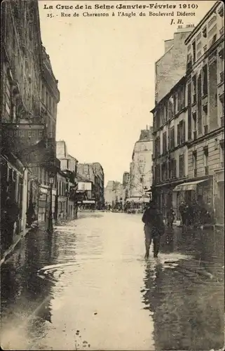 Ak Paris XII Reuilly, Rue de Charenton, La crue de la Seine de 1910