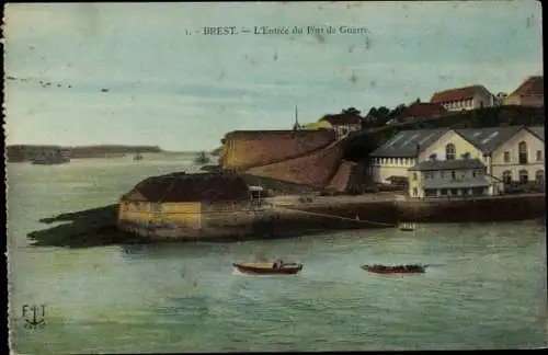 Ak Brest Finistère, L'Entree du Port de Guerre
