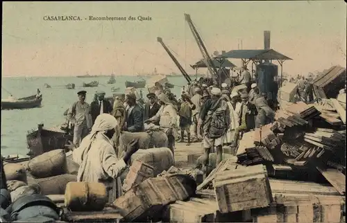 Ak Casablanca Marokko, Encombrement des Quais, Überlastung der Docks
