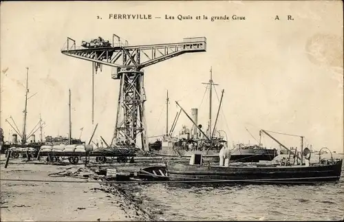 Ak Ferryville Algerien, Les Quais et la grande Grue