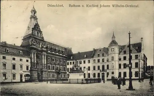 Ak Düsseldorf am Rhein, Rathaus, Kurfürst Johann Wilhelm-Denkmal