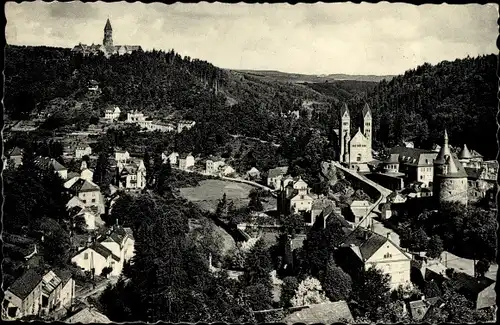 Ak Clervaux Clerf Luxemburg, Stadtpanorama, Kirche, Kloster, Burg