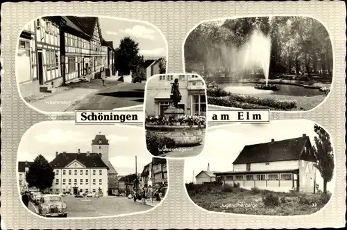 Ak Schöningen am Elm, Westendorf, Stadtpark, Fontäne, Rathaus, Jugendherberge