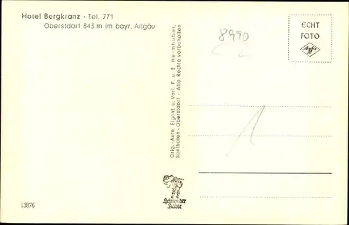 Ak Oberstdorf im bayr. Allgäu, Ansicht des Hotels Bergkranz