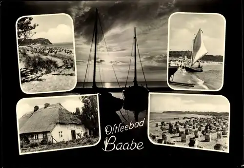 Ak Ostseebad Baabe auf Rügen, Strand, Dünen, Fischerhaus