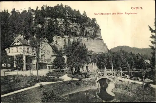 Ak Oybin in der Oberlausitz, Gartenanlagen von Hotel Engelmann