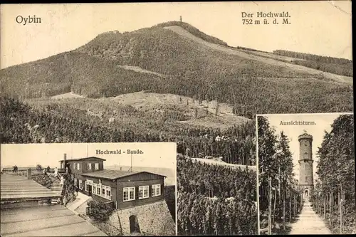 Ak Oybin in der Oberlausitz, Der Hochwald, Hochwald-Baude, Aussichtsturm