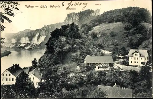 Ak Rathen an der Elbe Sächsische Schweiz, Basteifelsen, Mönch, Teilansicht