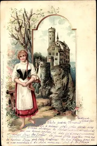 Präge Litho Lichtenstein Württemberg, Das Bärbele vom Schloss