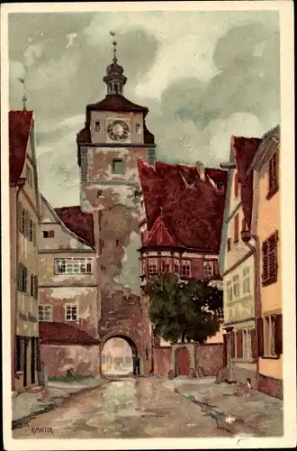 Künstler Ak Mutter, K., Rothenburg ob der Tauber Mittelfranken, Blick zum Tor