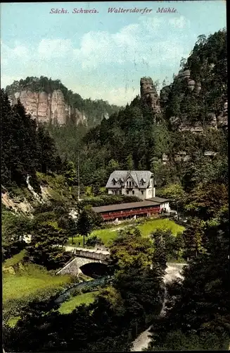 Ak Waltersdorf Bad Schandau an der Elbe, Blick auf die Waltersdorfer Mühle