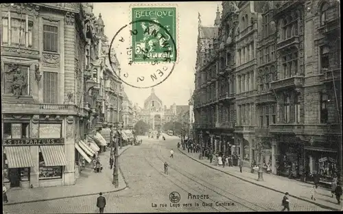 Ak Anvers Antwerpen Flandern, La rue Leys vers la Gare Centrale, Geschäfte