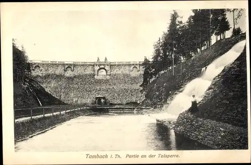 Ak Tambach Dietharz in Thüringen, Talsperre, Wasserfall