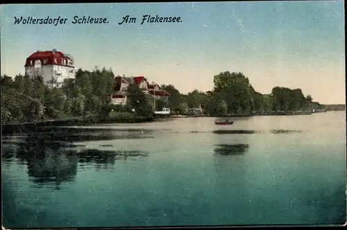 Ak Woltersdorf bei Berlin, Woltersdorfer Schleuse, Panorama, Am Flakensee