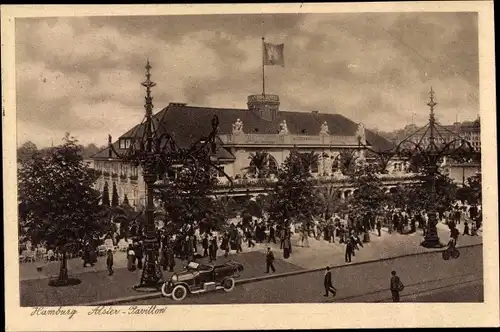 Ak Hamburg, Alsterpavillon, Straßenszene, Auto