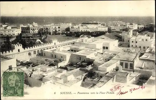 Ak Sousse Tunesien, Panorama vers la Place Pichon, Panorama
