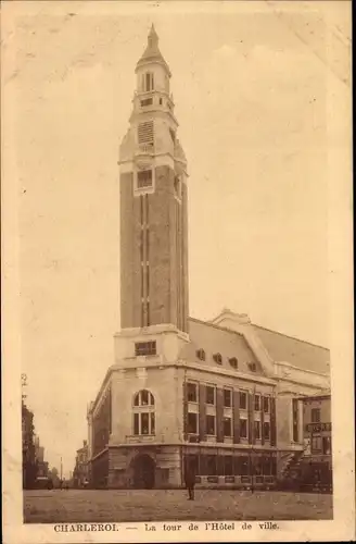 Ak Charleroi Wallonien Hennegau, la tour de l'Hotel de ville