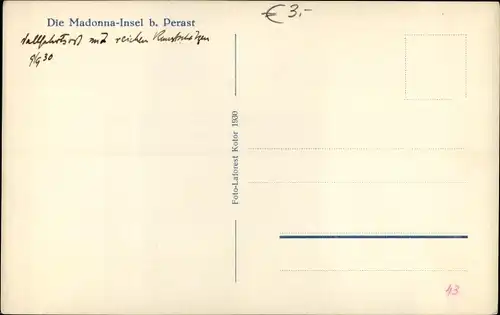 Ak Perast Perasto Montenegro, Gospa od Škrpjela, Die Madonna-Insel b. Perast
