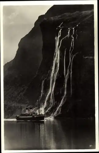 Ak Norwegen, De syv sostre, Fjord, Wasserfall, Dampfer