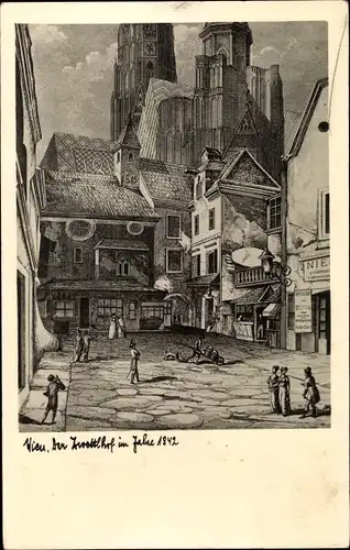 Künstler Ak Wien 1 Innere Stadt, Zwettlhof im Jahre 1842, Stephansdom