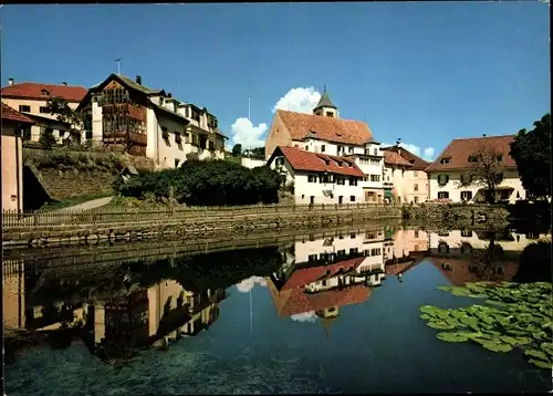 Ak Longomoso Lengmoos Renon Ritten Südtirol, Teilansicht Ort mit Teich