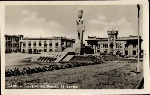 Ak Cairo Kairo Ägypten, Station and Ramses II Statue