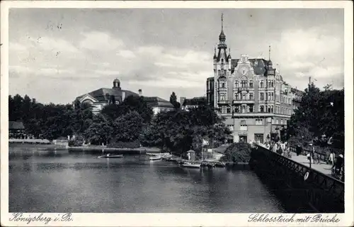 Ak Kaliningrad Königsberg Ostpreußen, Schlossteich, Brücke