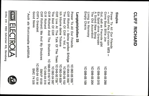 Ak Sänger Cliff Richard, Portrait