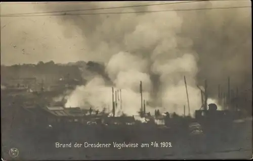 Ak Dresden Johannstadt, Brand der Vogelwiese 1909