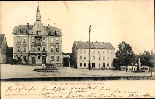 Ak Rabenau im Erzgebirge, Markt mit Rathaus und Kriegerdenkmal