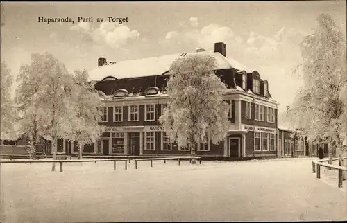 Ak Haparanda Schweden, Parti av Torget, Winteransicht