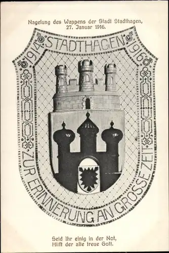 Wappen Ak Stadthagen in Niedersachsen, Nagelung des Stadtwappens