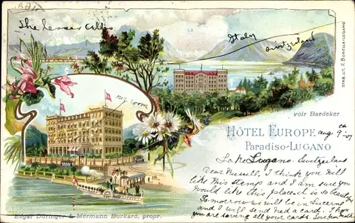 Litho Paradiso Lugano Kanton Tessin, Hotel Europe, Panorama