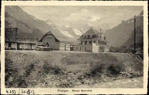 Ak Frutigen Kanton Bern, Neuer Bahnhof