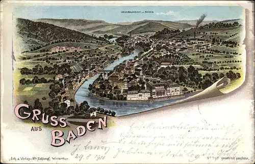 Litho Baden Kt. Aargau Schweiz, Panorama