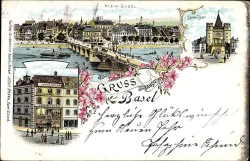 Litho Bâle Basel Stadt Schweiz, Klein Basel, Spalentor, Geschäftshaus Julius Brann