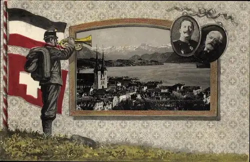 Passepartout Ak Luzern Stadt Schweiz, Kaiser Wilhelm II, Staatsbesuch, Panorama